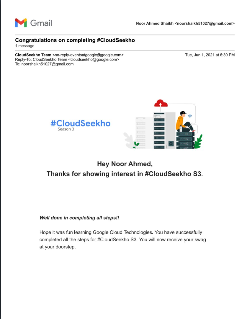 Google Cloud Program Completion Email