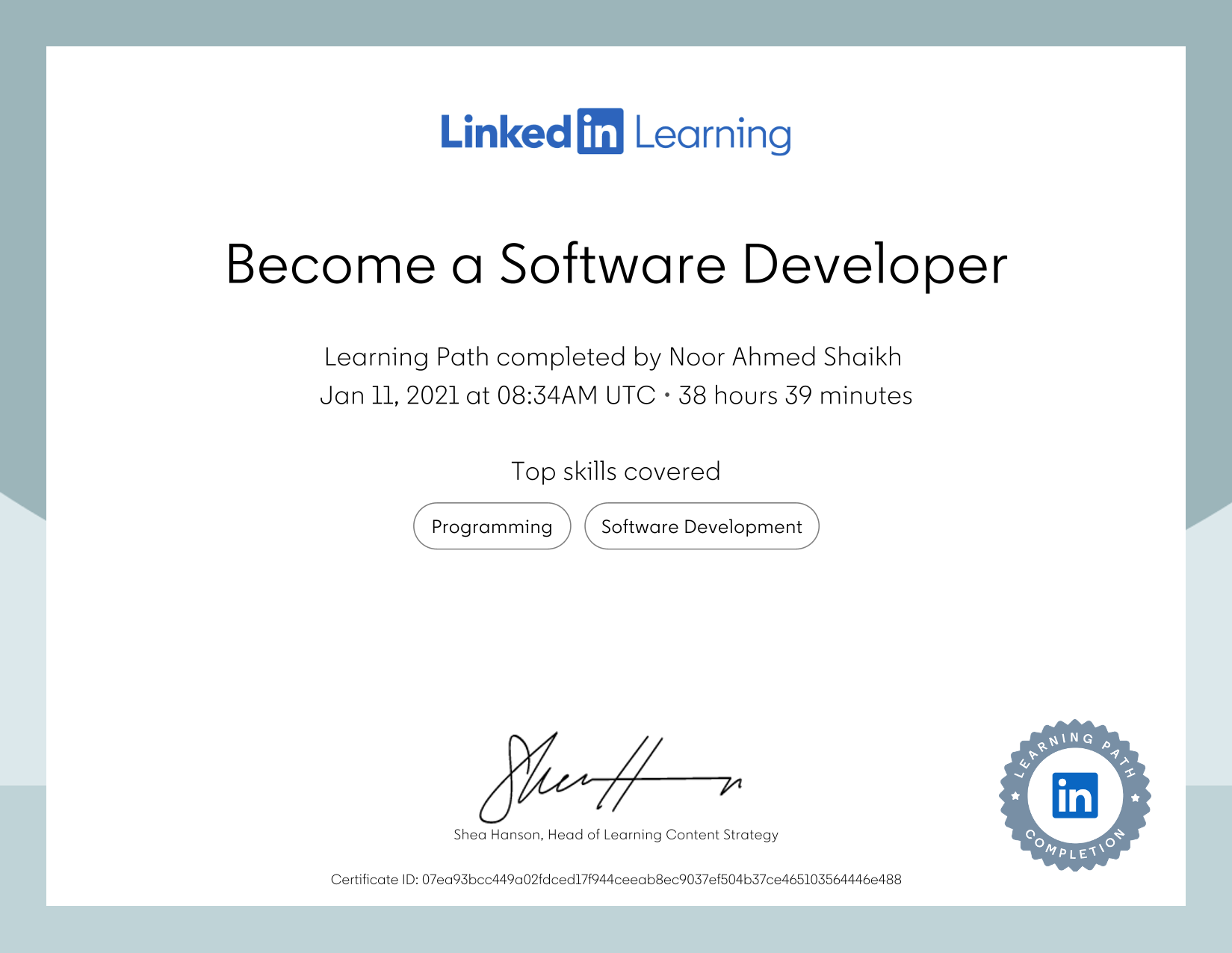 LinkedIn Learning Software Developer Certificate